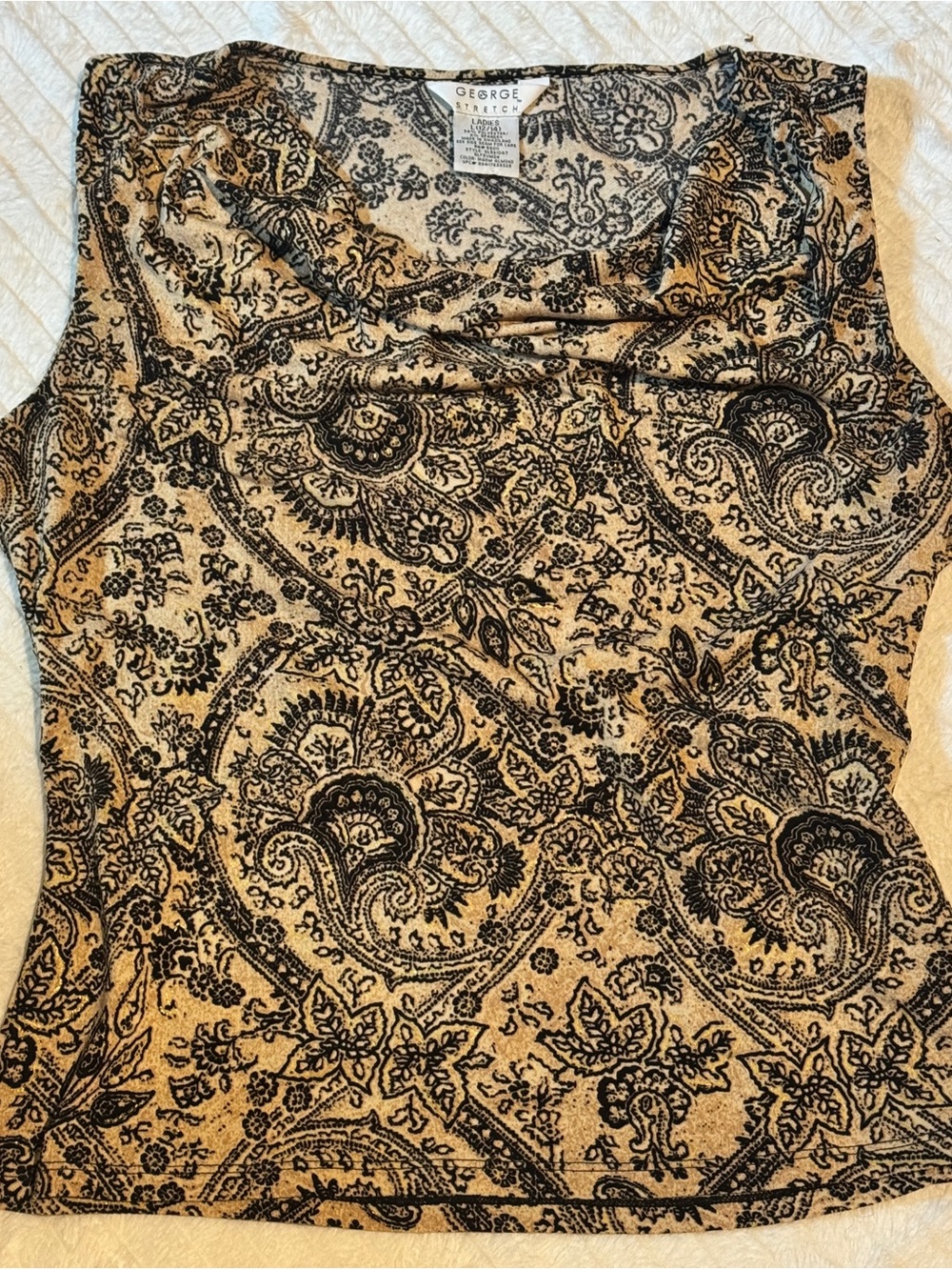 George Black Paisley Tank Top on Tan Background